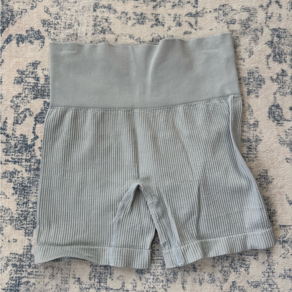 Light Blue Ribbed Biker Shorts